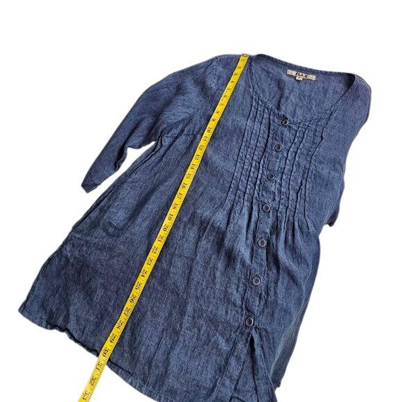 FLAX Womens Button Front 100% Linen Blouse, Tunic, Scoop Neck, Lagenlook, M - Picture 7 of 8